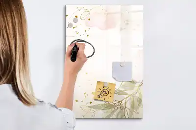 Quadro magnético de apagar a seco com estampa de abstração dourada de vegetais