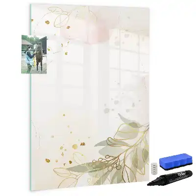 Quadro magnético de apagar a seco com estampa de abstração dourada de vegetais