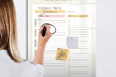 Quadro magnético de apagar a seco menu semanal