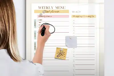 Quadro magnético de apagar a seco menu semanal