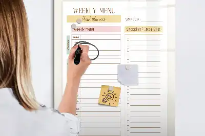 Quadro magnético de apagar a seco menu semanal