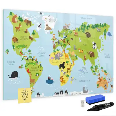 Quadro magnético para escrever mapa-múndi com animais