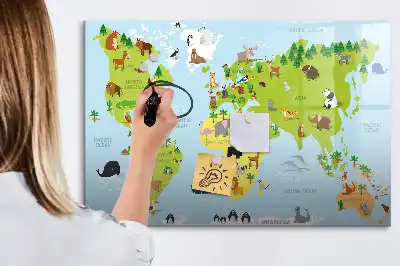 Quadro magnético para escrever mapa-múndi com animais