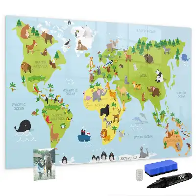 Quadro magnético para escrever mapa-múndi com animais