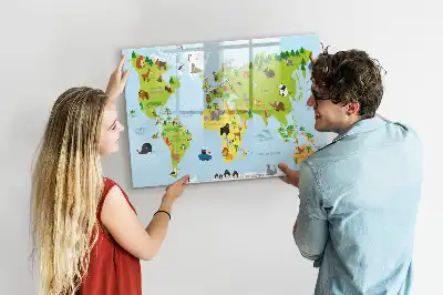 Quadro magnético para escrever mapa-múndi com animais