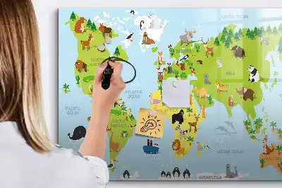Quadro magnético para escrever mapa-múndi com animais