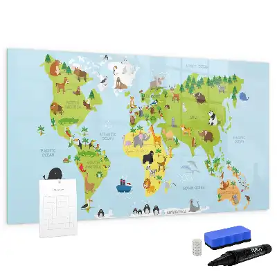 Quadro magnético para escrever mapa-múndi com animais
