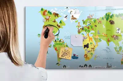 Quadro magnético para escrever mapa-múndi com animais