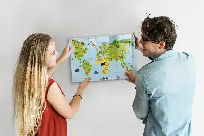 Quadro magnético para escrever mapa-múndi com animais