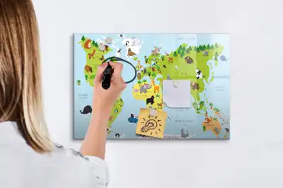 Quadro magnético para escrever mapa-múndi com animais