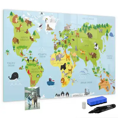 Quadro magnético para escrever mapa-múndi com animais