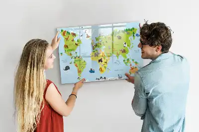 Quadro magnético para escrever mapa-múndi com animais
