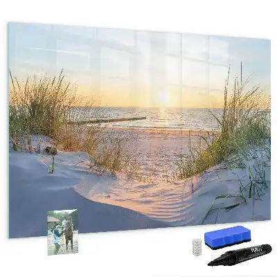 Quadro magnético para escrever pôr do sol na praia