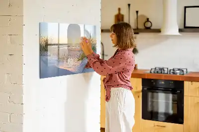 Quadro magnético para escrever pôr do sol na praia