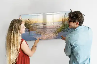 Quadro magnético para escrever pôr do sol na praia