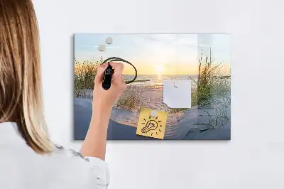 Quadro magnético para escrever pôr do sol na praia