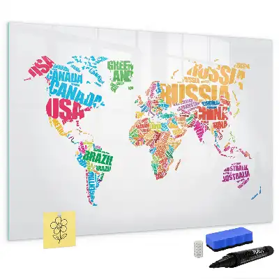 Quadro magnético para escrita com nomes de países coloridos