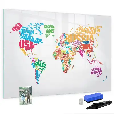 Quadro magnético para escrita com nomes de países coloridos