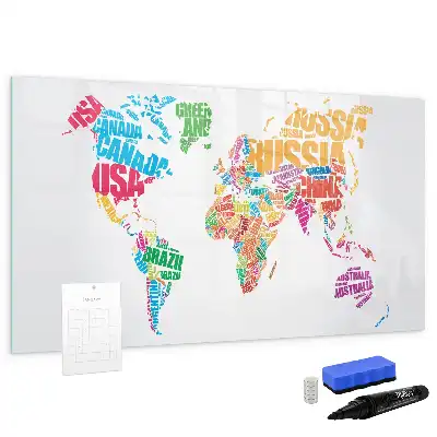 Quadro magnético para escrita com nomes de países coloridos