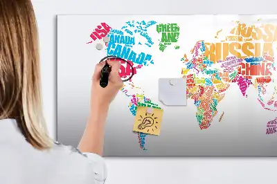 Quadro magnético para escrita com nomes de países coloridos