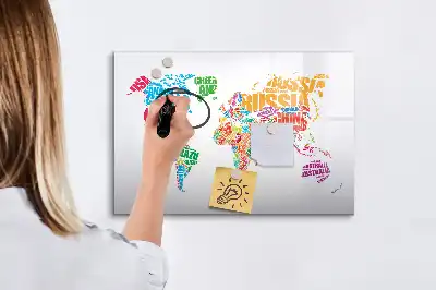 Quadro magnético para escrita com nomes de países coloridos