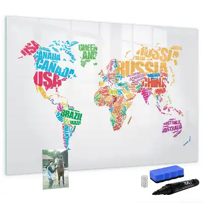 Quadro magnético para escrita com nomes de países coloridos