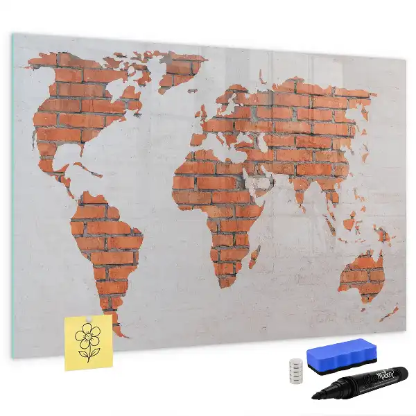Mapa-múndi de montar em tijolos quadro magnético para escrita