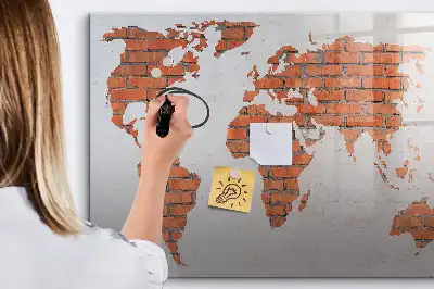 Mapa-múndi de montar em tijolos quadro magnético para escrita