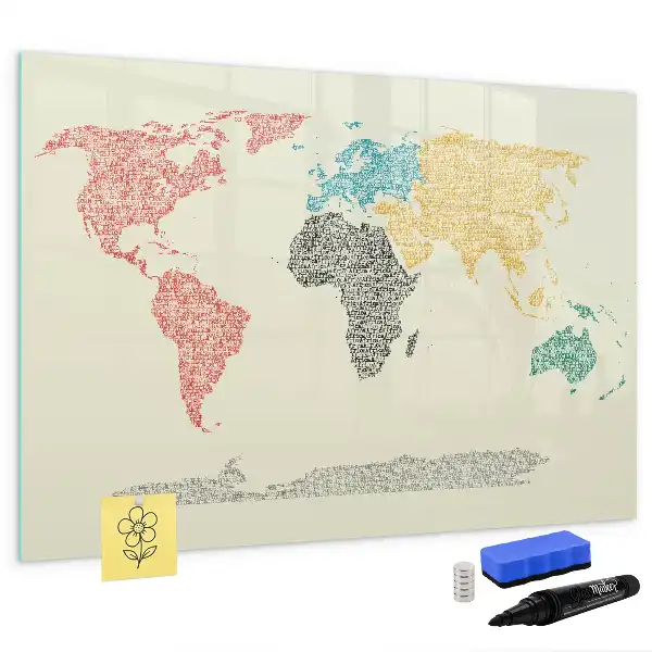 Mapa-múndi magnético para escrever quadro com letras
