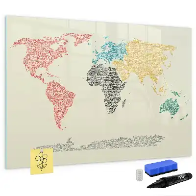Mapa-múndi magnético para escrever quadro com letras