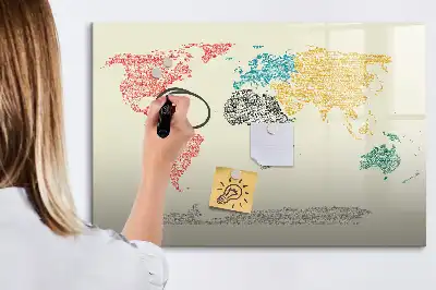 Mapa-múndi magnético para escrever quadro com letras