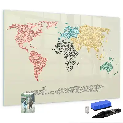 Mapa-múndi magnético para escrever quadro com letras