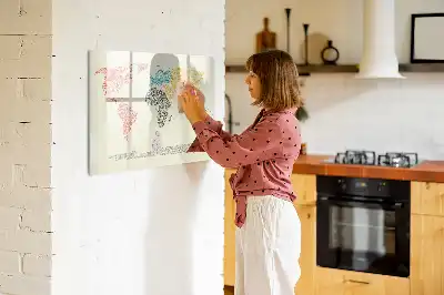 Mapa-múndi magnético para escrever quadro com letras