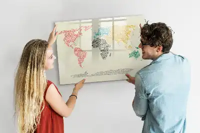Mapa-múndi magnético para escrever quadro com letras