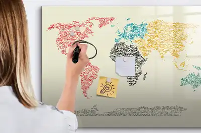 Mapa-múndi magnético para escrever quadro com letras
