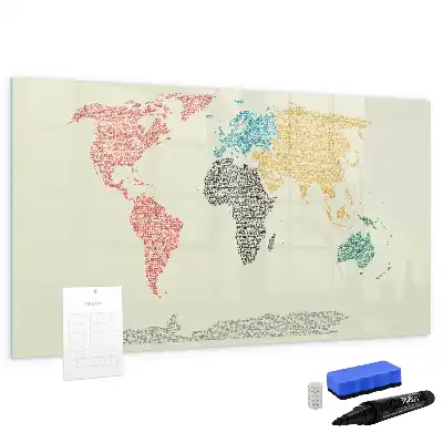 Mapa-múndi magnético para escrever quadro com letras