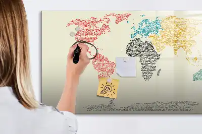 Mapa-múndi magnético para escrever quadro com letras