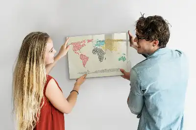 Mapa-múndi magnético para escrever quadro com letras