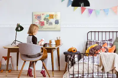 Mapa-múndi magnético para escrever quadro com letras