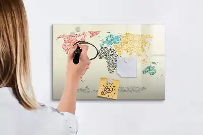 Mapa-múndi magnético para escrever quadro com letras