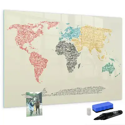 Mapa-múndi magnético para escrever quadro com letras
