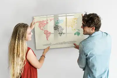 Mapa-múndi magnético para escrever quadro com letras