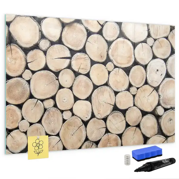 Quadro magnético para desenhar com troncos de madeira cortados