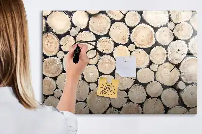 Quadro magnético para desenhar com troncos de madeira cortados