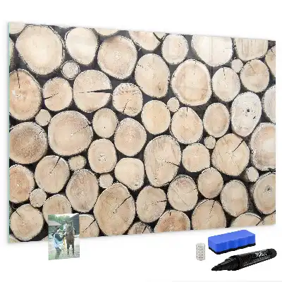 Quadro magnético para desenhar com troncos de madeira cortados