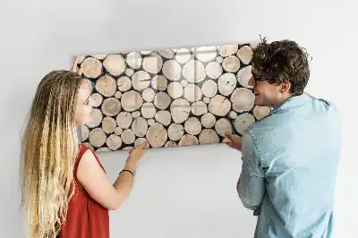 Quadro magnético para desenhar com troncos de madeira cortados