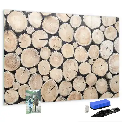 Quadro magnético para desenhar com troncos de madeira cortados