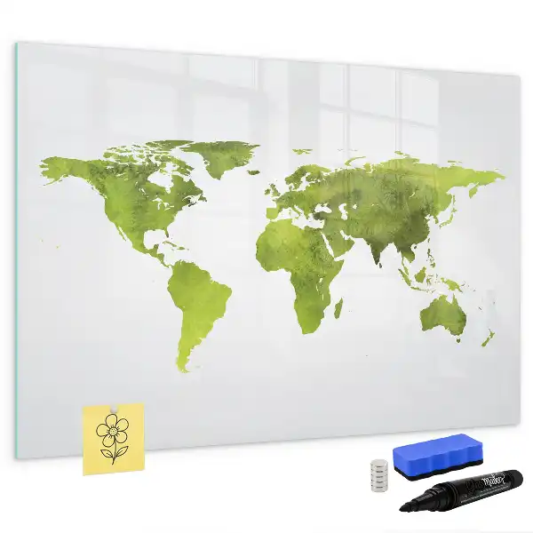 Quadro magnético para desenho estampa de mapa-múndi em aquarela