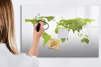 Quadro magnético para desenho estampa de mapa-múndi em aquarela