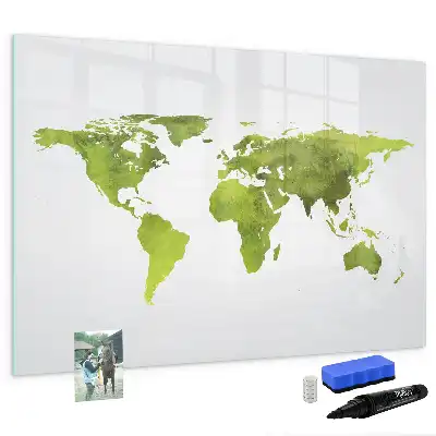 Quadro magnético para desenho estampa de mapa-múndi em aquarela